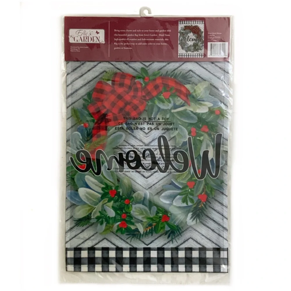 Winter Wreath Garden Flag Buffalo Check Christmas All Weather 12.5 in X 18 in - Picture 4 of 13